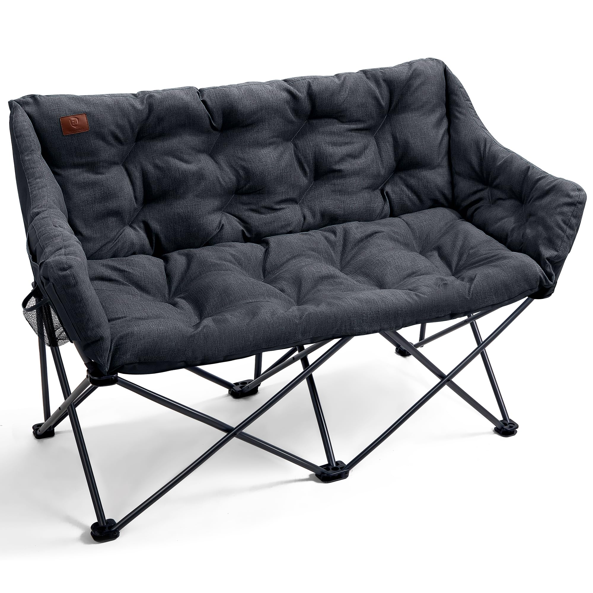 EVER ADVANCED Double Camping Chair for Adults, Padded Folding Camping Loveseat Bench with Side Pocket Portable Camping Couch, Tw