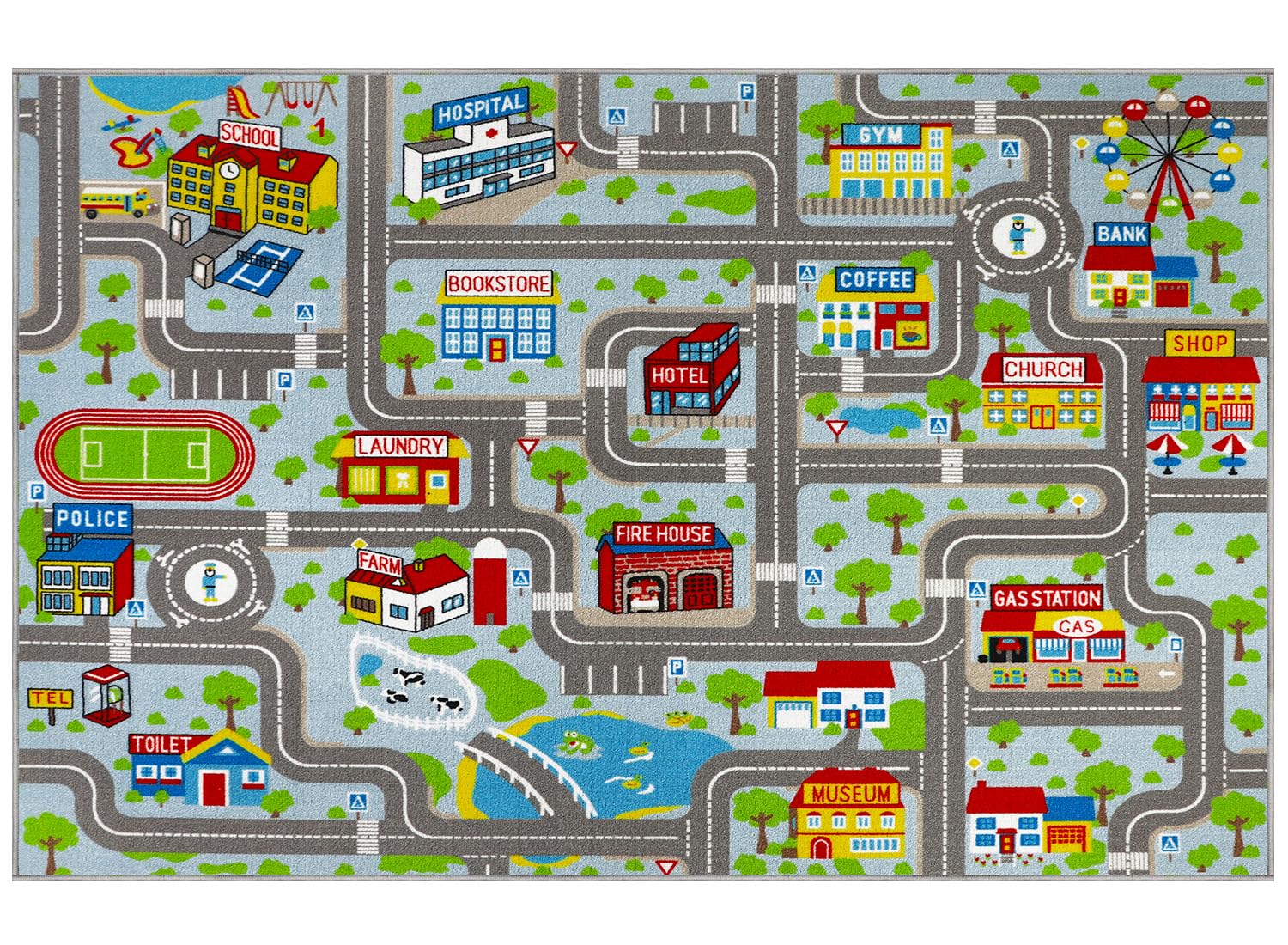 Capslpad Sky Blue Car Road Kid Rug Carpet Playmat for Playoom Traffic Road Kids Play Mat for Toddler Non Slip Washable City Map 