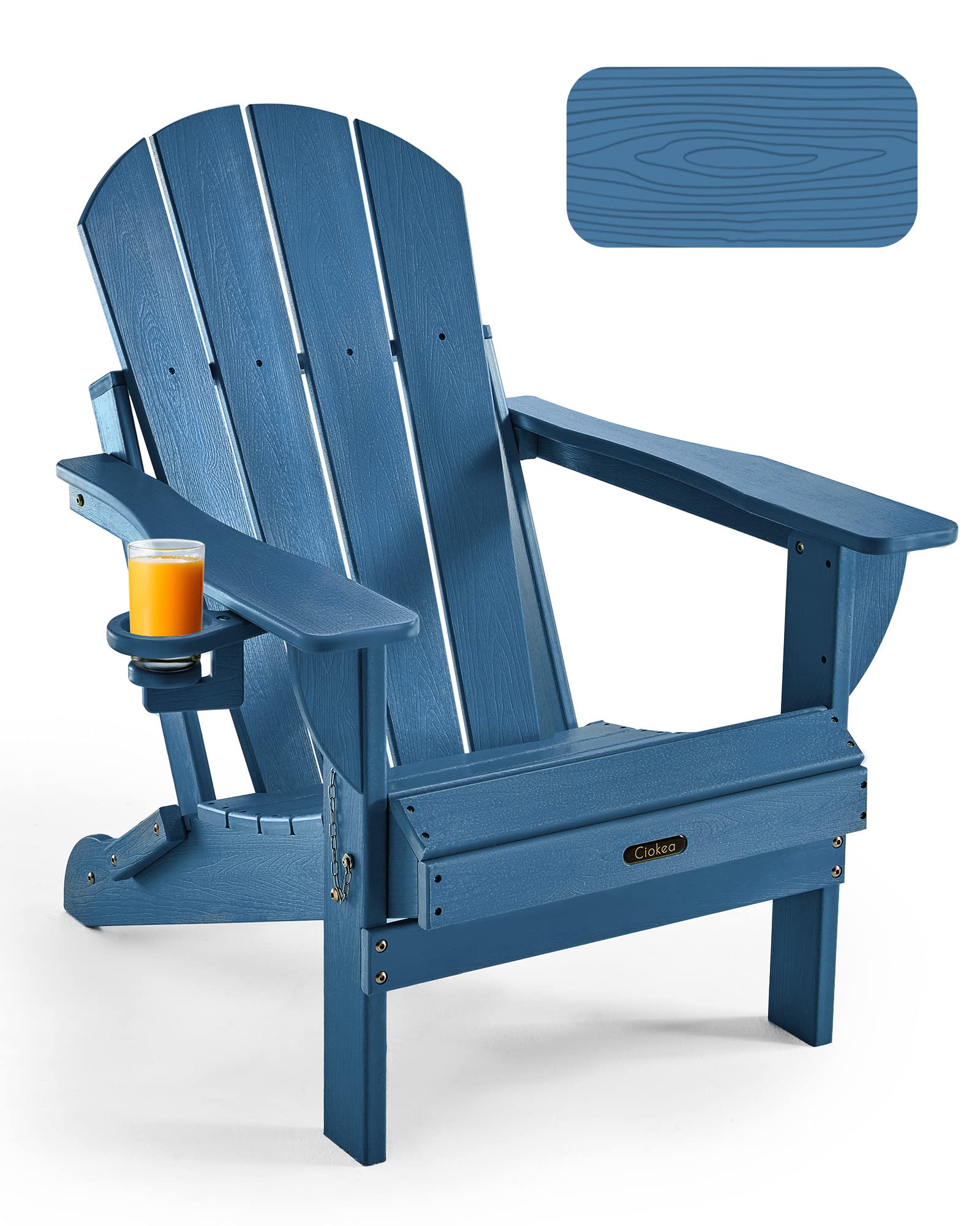 Ciokea Folding Adirondack Chair Wood Texture, Patio Adirondack Chair Weather Resistant, Plastic Fire Pit Chair with Cup Holder, 