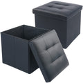 LotFancy Storage Ottoman Cube, 2 Pack, Black Footrest Stool Ottoman with Lid, 13x12x12 H, Faux Leather Seat for Dorm