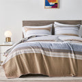 KAKIJUMN King/Cal King Quilt Bedding Set, White Grey and Khaki Patchwork Striped Quilt Set, 2 Pieces Soft Lightweight Bedspread 