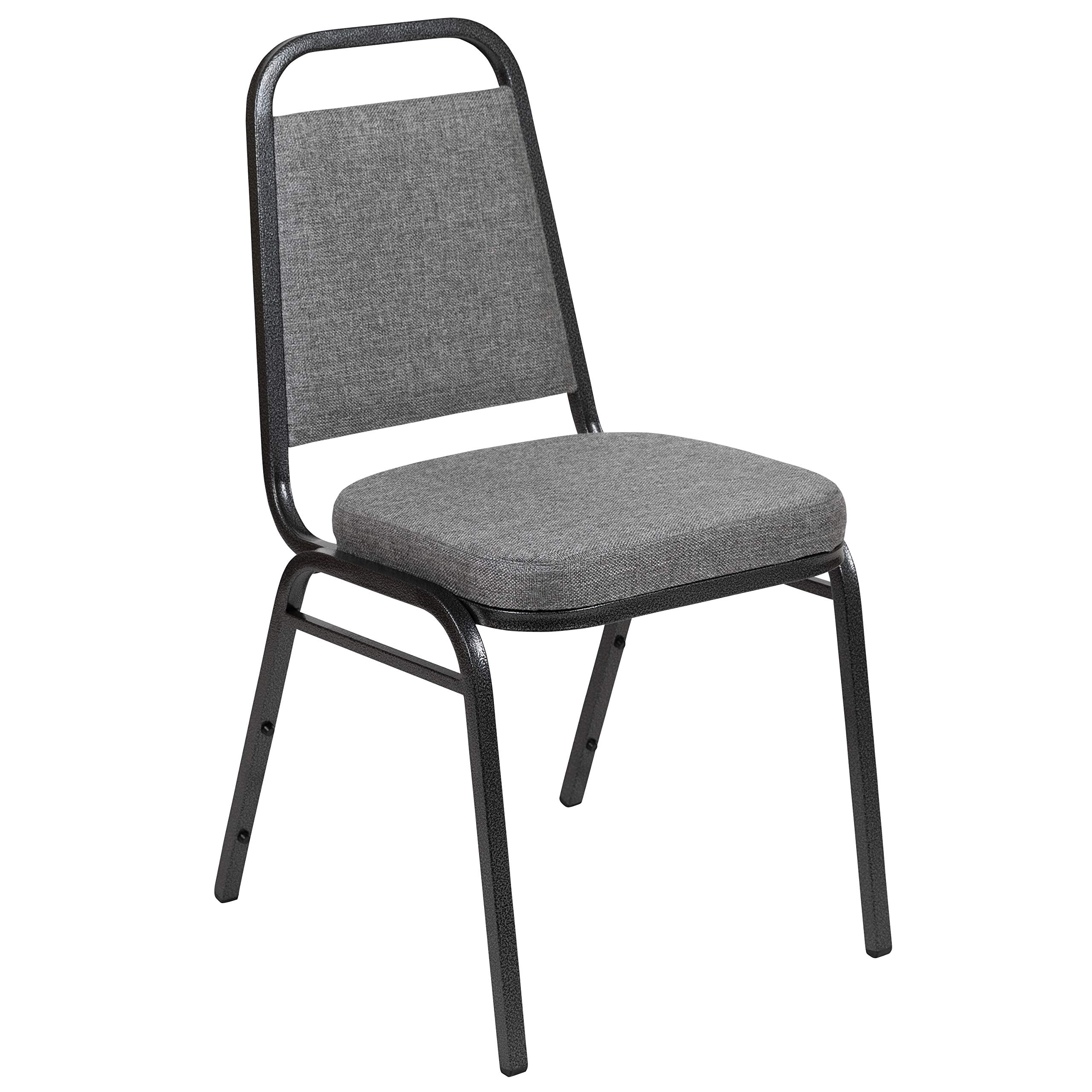 Flash Furniture 4 Pack HERCULES Series Trapezoidal Back Stacking Banquet Chair with 2.5 Thick Seat in Gray Fabric - Silver Vein 