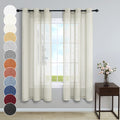 Cream Curtains 38 Inch Width for Kitchen Farmhouse 2 Panels Set Grommet Ring Top Natural Linen Textured Semi Sheer Beige Curtain