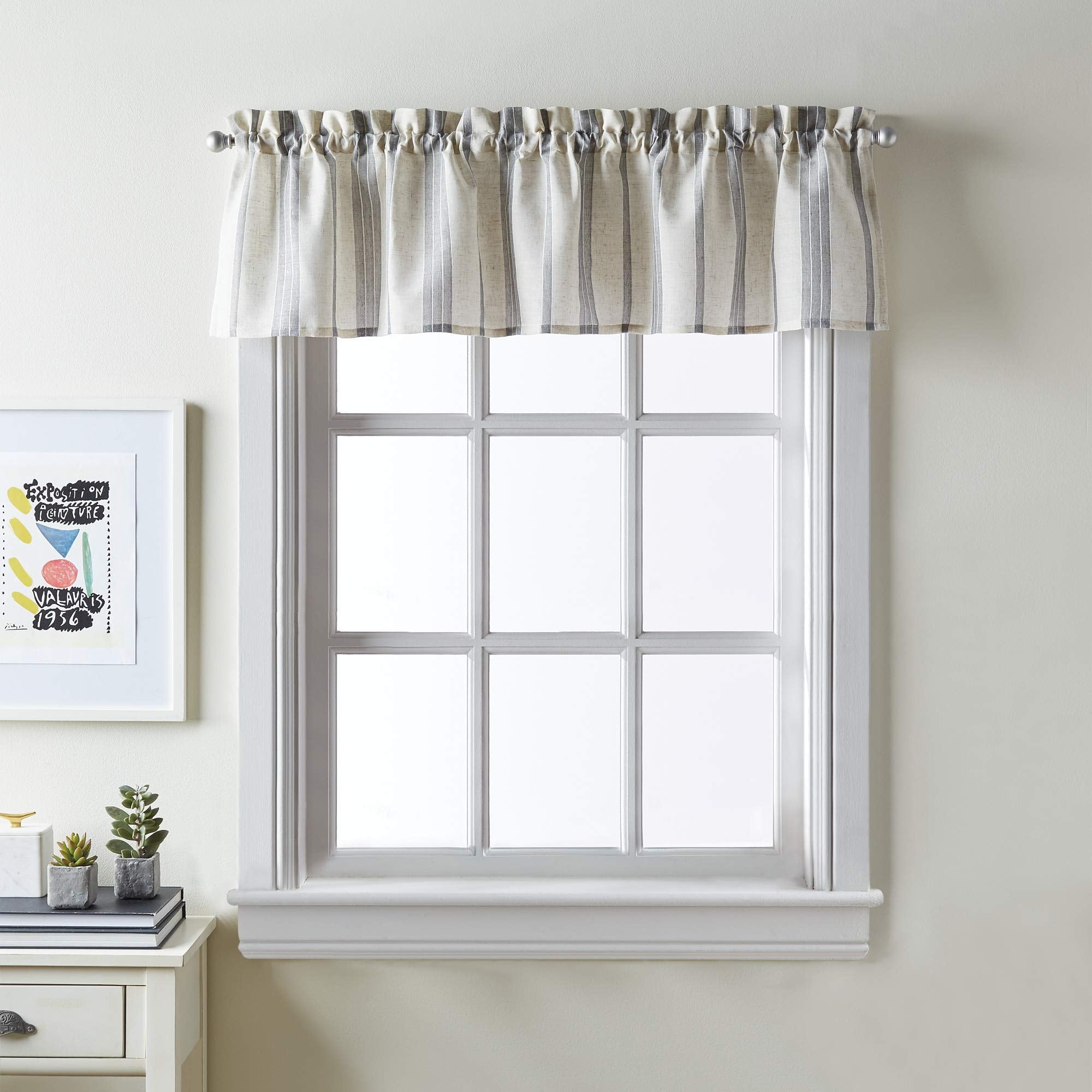 CHF McKenzie Striped Window Kitchen Curtain Valance, Rod Pocket, 58W x 14L inch, Grey