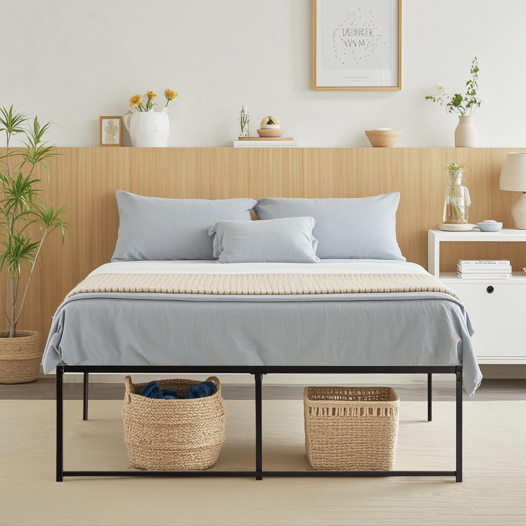 VECELO 18 High Full Bed Frame/Metal Platform Mattress Foundation/No Box Spring Needed