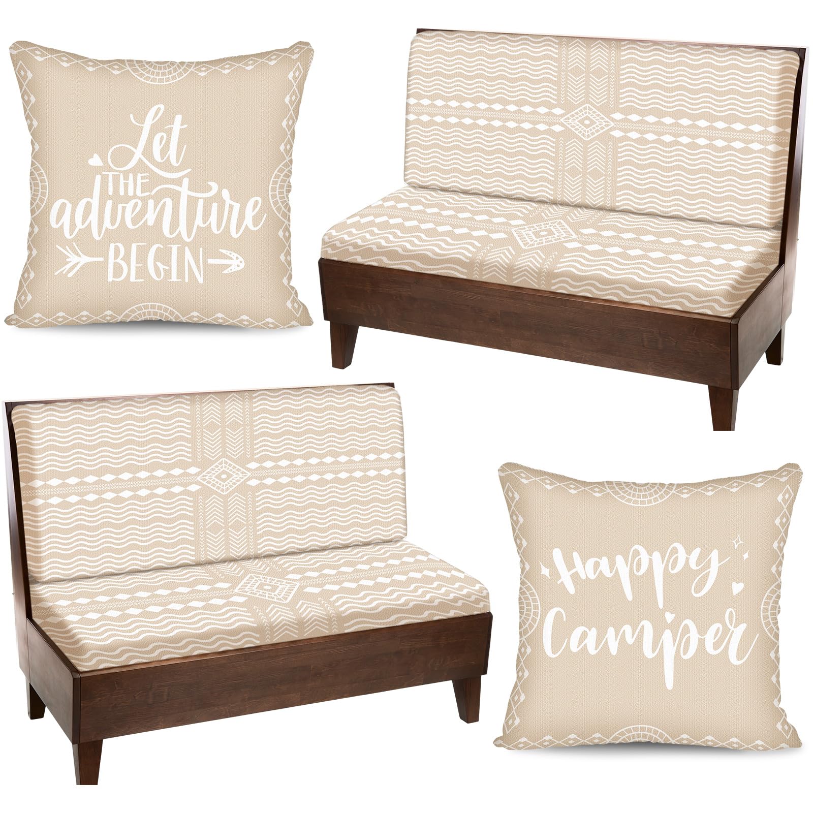 HunnmingRe 2 Set Rv Dinette Cushion Covers Stretch Washable Rv Cushion Slipcove Replacement for Camper Car Bench, 2 Pillowcase, 
