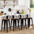 WENTMENT Metal Bar Stools Set of 4 Counter Height Barstools with Removable Back 26  Kitchen Bar Stools with Wooden Seat, Black