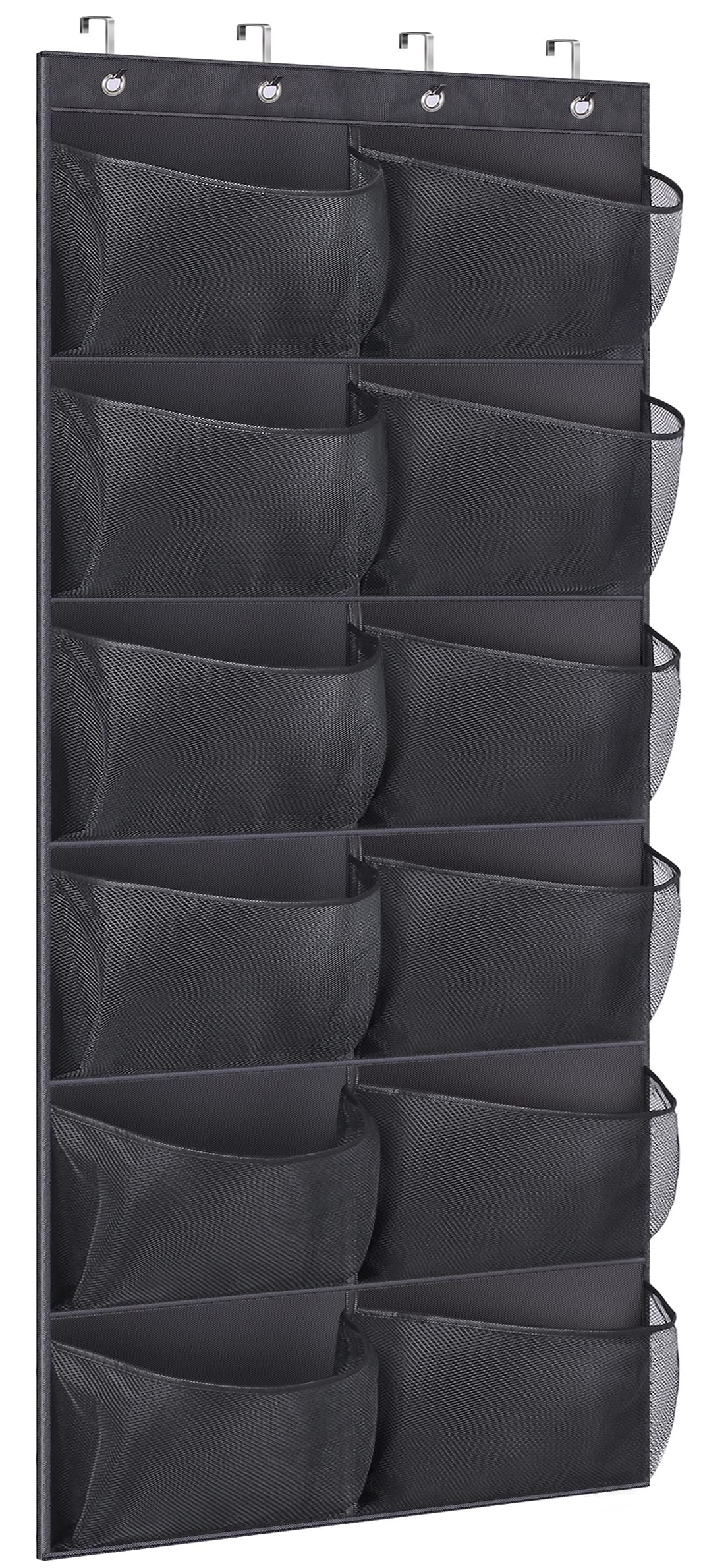 KIMBORA Boots Hanging Shoe Organizer for Closet 12 Extra Large Mesh Pockets Over The Door Shoe Rack for Men Shoes Size 16, Black