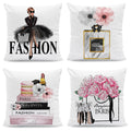 FCOZM 18x18 Pink Gold Throw Pillow Covers Fashion Women Girly Bed Decorative Pillow Covers Flower Perfume Lipstick Sofa Couch Pi