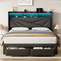 Driftalia LED Queen Bed Frame with 2 Storage Drawers, Upholstered Bed Frame Queen Size with Headboard and Charging Station, No B