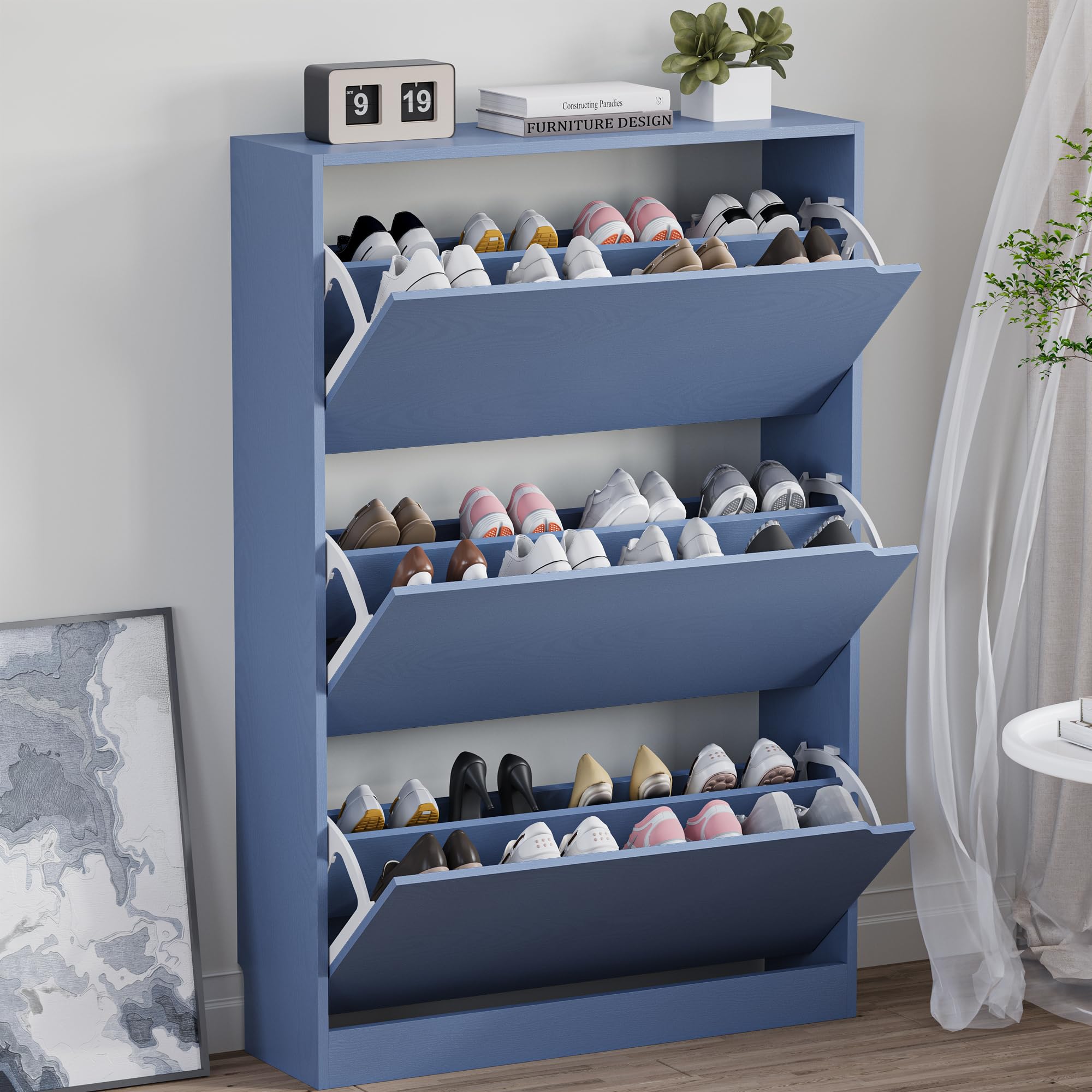 BORNOON Shoe Cabinet with 3 Flip Drawers, Hidden Wood Shoe Cabinet,Freestanding Shoe Storage Cabinet for Entryway Hallway. 47.2 