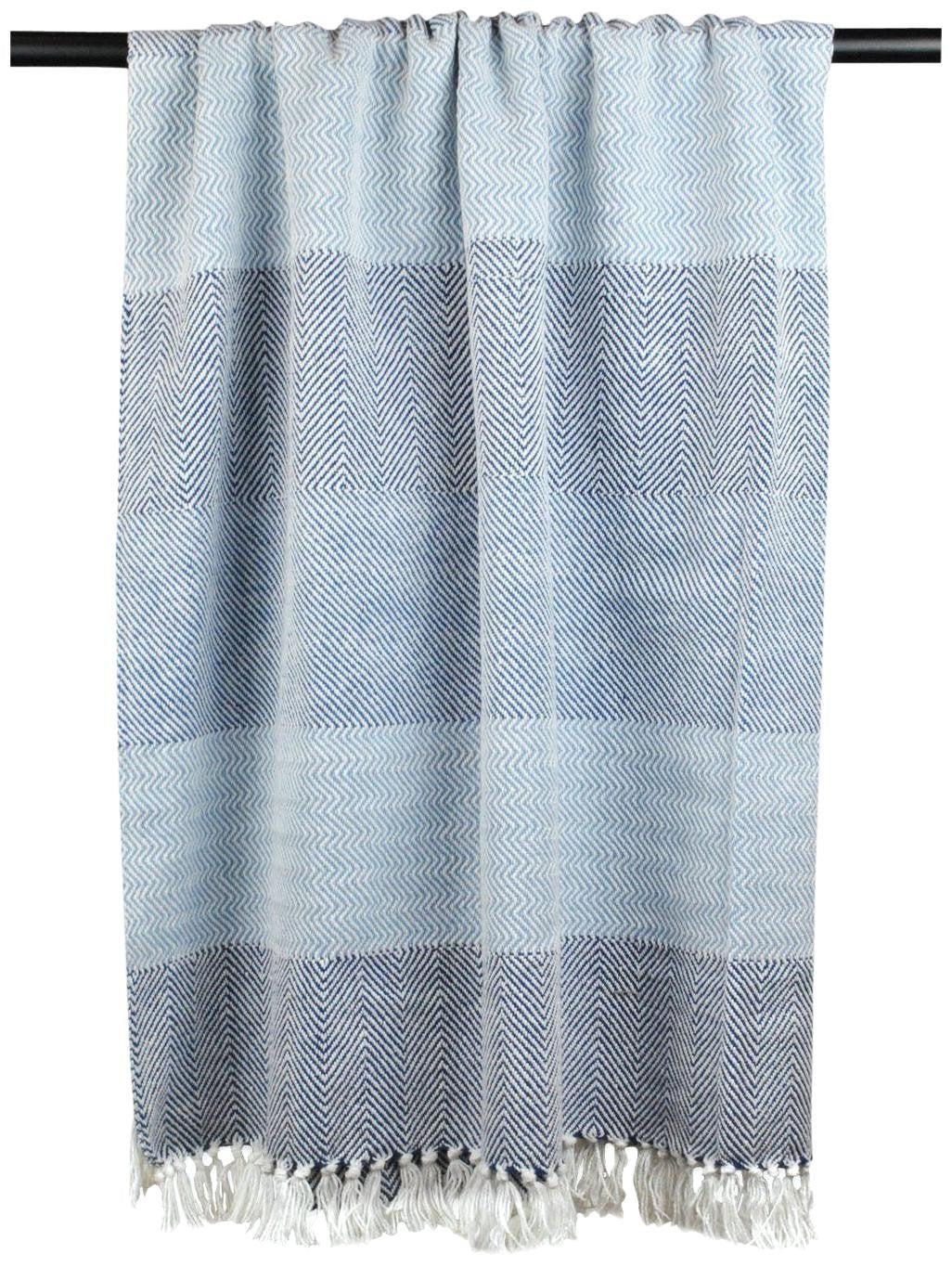 DII Herringbone Striped Collection Cotton Throw Blanket, 50x60, Blue