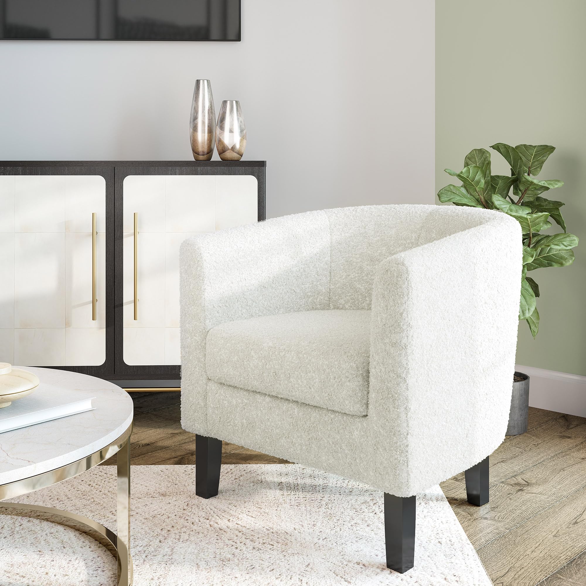 BELLEZE Living Room Chair, Teddy Polyester Accent Barrel Chair, Club Tub Sofa Chair for Bedroom, Corner Chair with Flared Legs a