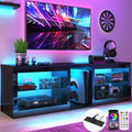 Vinctik 6&Fox High Gloss LED TV Stands w/Power Outlet,60,000-Colors Lighting for 55 60 65 70inch TV,Modern Black LED Entertainme