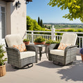 CAODOC 3-Piece Swivel Rocking Rattan Chair Outdoor, Patio Bistro Furniture Conversation Set, Wicker Chair with Coffee Table Beig
