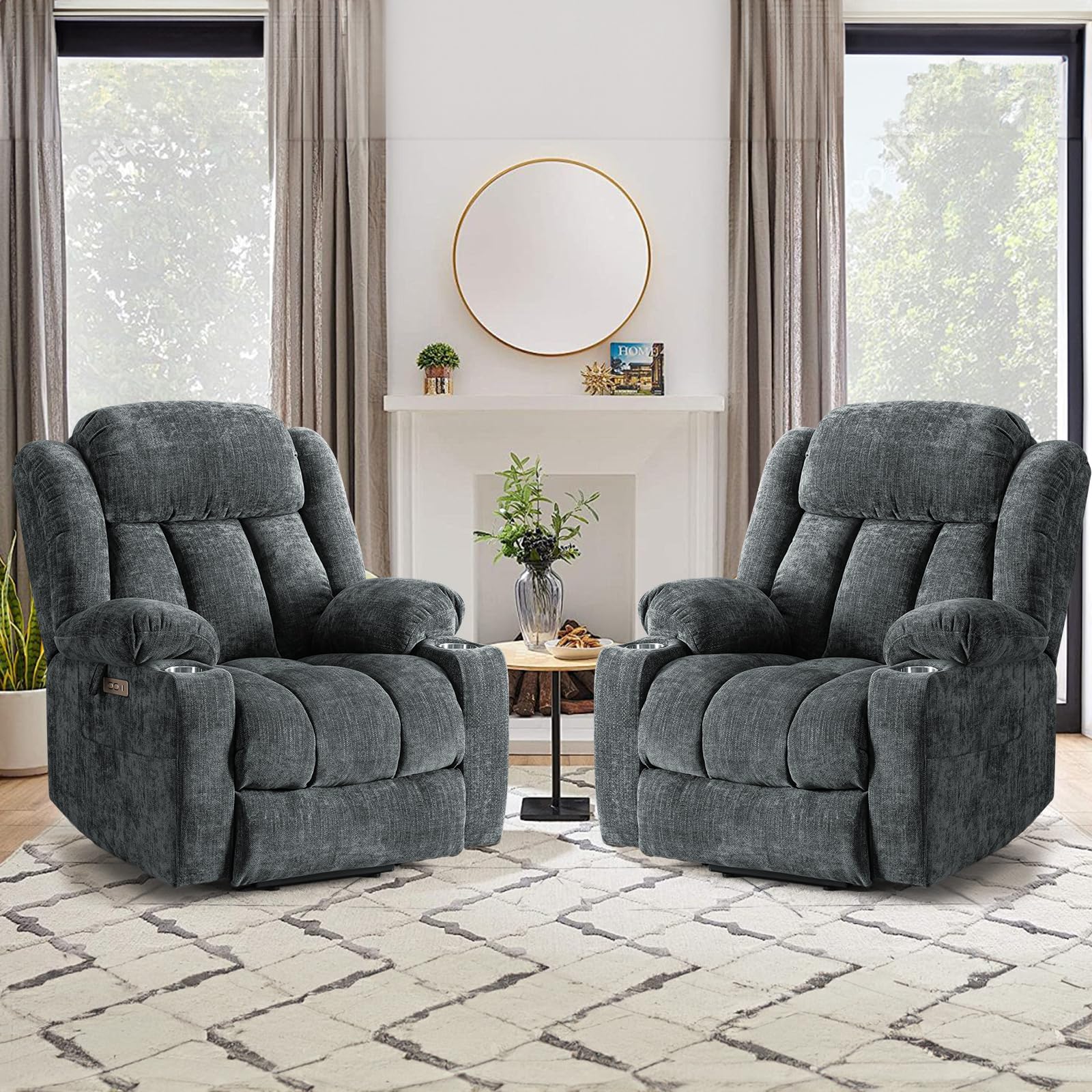 ABCASA Large Power Lift Chairs Recliners for Elderly Set of 2 with Heated and Massage, Upgraded Chenille Lift Chairs Recliners, 