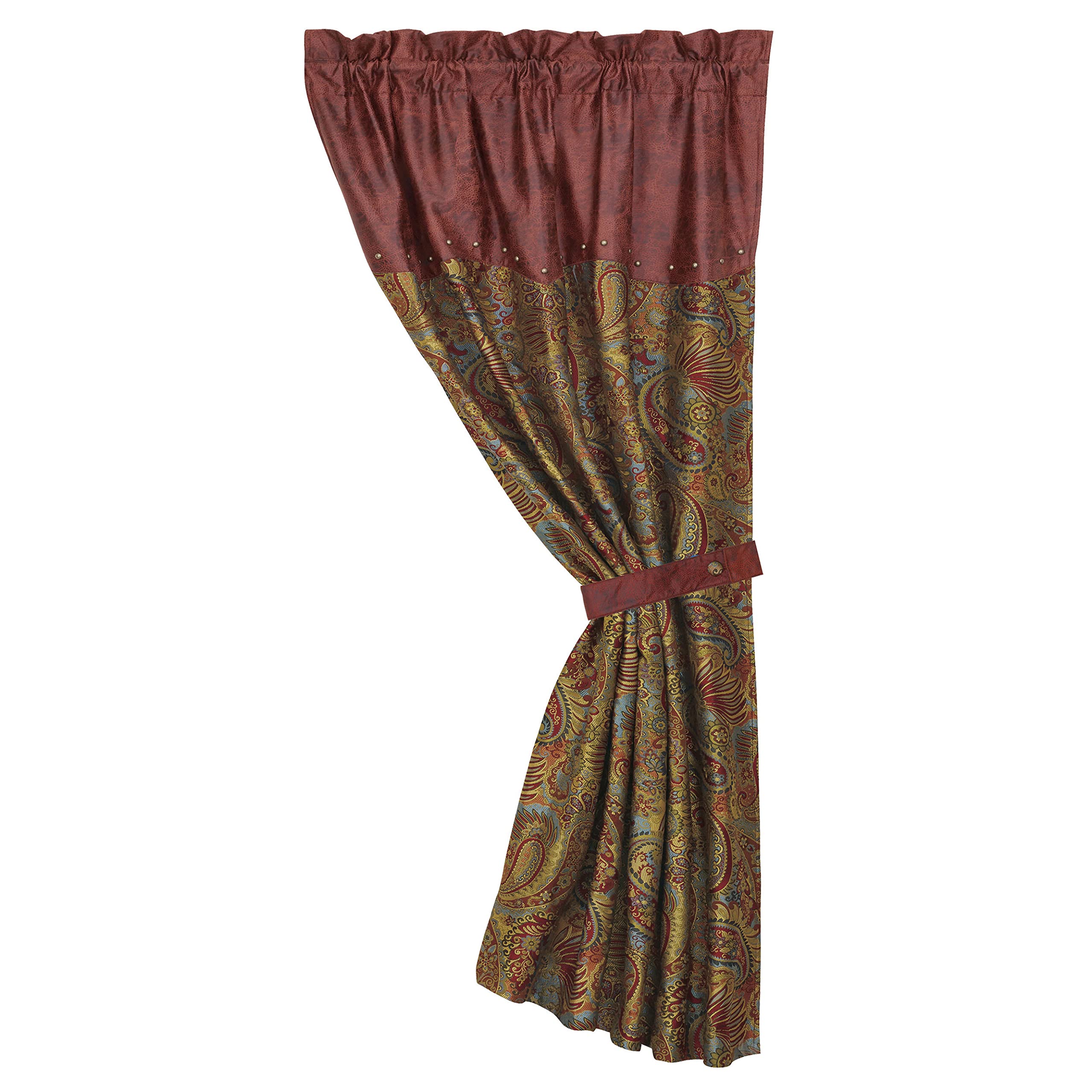 Paseo Road by HiEnd Accents San Angelo Curtain, 48x84 inch, Red, Paisley Pattern, Western Rustic Traditional Farmhouse Style