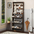 Shoe Cabinet for Entryway with 3 Flip Drawers, Brown Tall Wood Shoe Storage Cabinet with Coat Rack, Narrow Hidden Slim Freestand