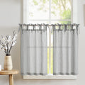 jinchan Tie Top Linen Kitchen Curtains 24 Inch Length Striped Tier Curtains Ticking Stripe Small Drapes for Living Room Bathroom