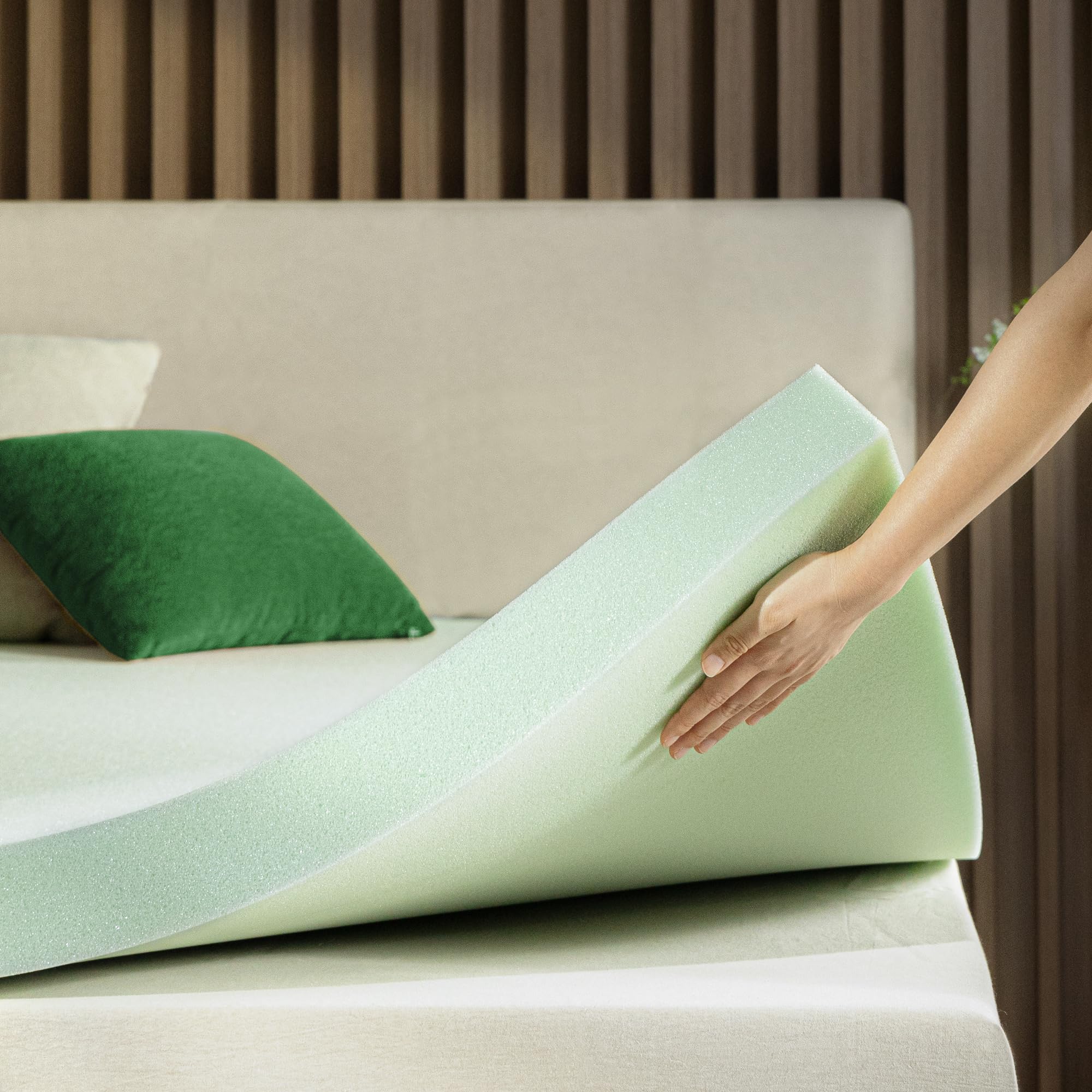 ZINUS 3 Inch Green Tea Memory Foam Mattress Topper, Smaller, More Convenient WonderBox Packaging, Pressure-Relieving Layers, Cer