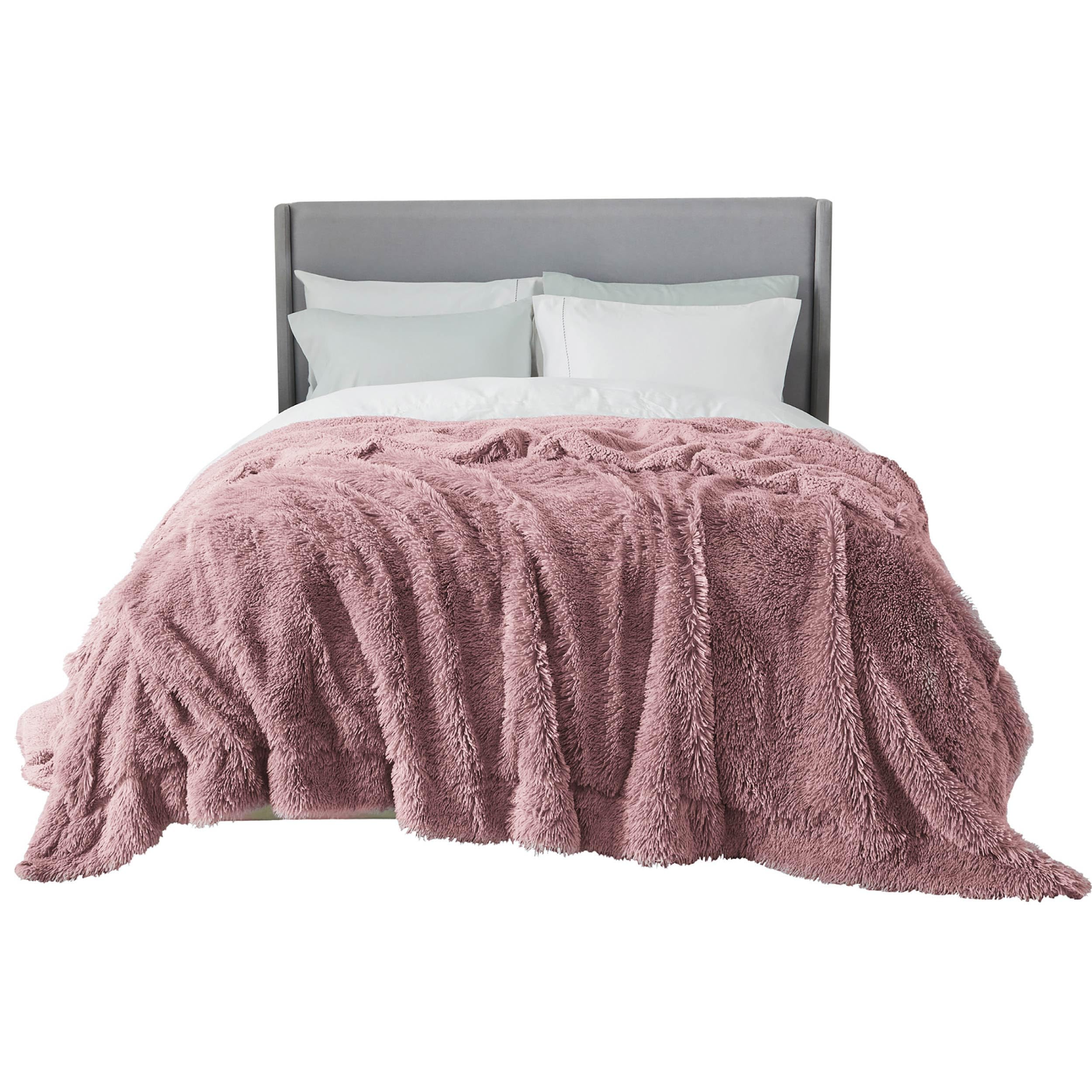 Bedsure Soft Fuzzy Faux Fur Blankets Queen Size Pink - Cozy, Fluffy, Plush Sherpa Fleece Blanket, Furry, Shaggy Blanket for Couc
