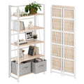 4NM No-Assembly Folding Bookshelf Storage Shelves 5 Tiers Vintage Bookcase Standing Racks Study Organizer Home Office (Natural a