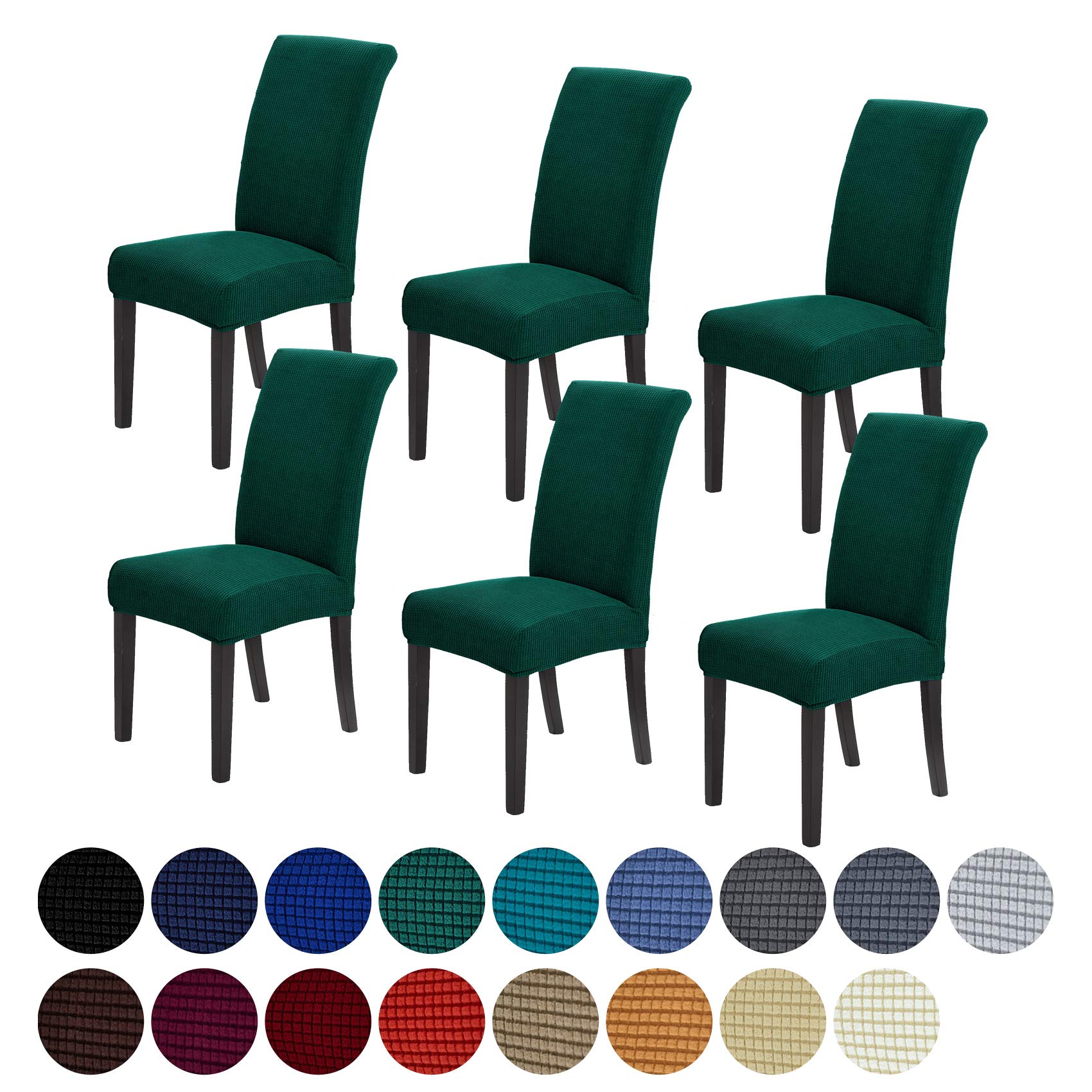Howhic Chair Covers for Dining Room Set of 6, Stretchy Dining Chair Covers, Textured Jacquard Kitchen Chair Slipcovers, Classy D