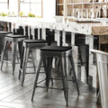Flash Furniture Kai Commercial Grade Indoor-Outdoor Bar Height Stool - Black Metal Frame - Black Poly Resin Seat - 30 High - Bac