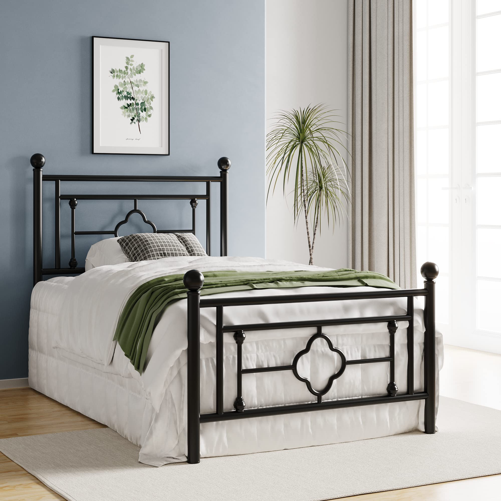 HOOMIC 14 Inch Twin Size Metal Platform Bed Frame, Vintage Victorian Style, Wrought Iron Headboard and Footboard/Mattress Founda