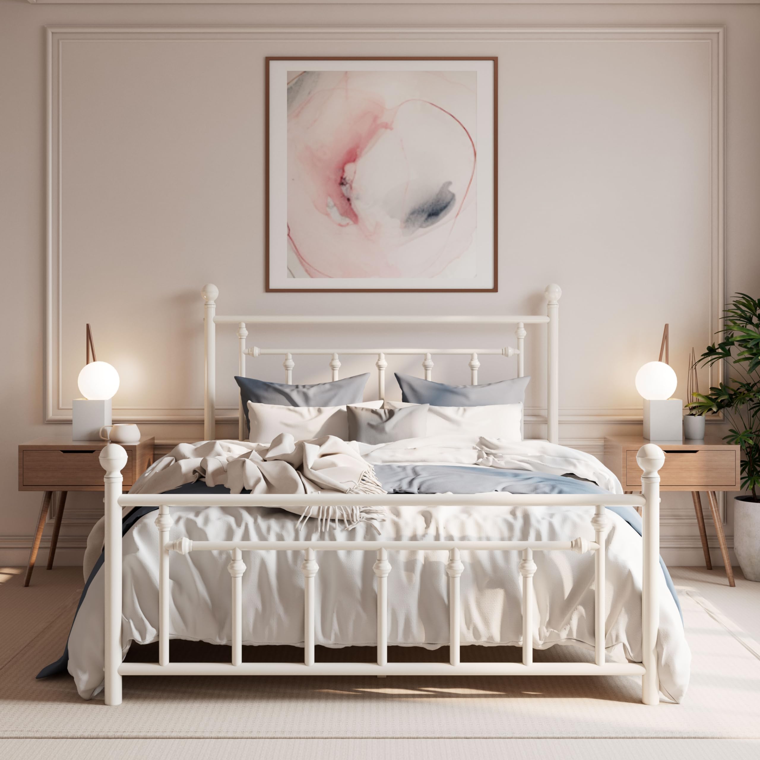 SHA CERLIN 14 Queen Size Metal Platform Bed Frame/Victorian Headboard and Footboard/Steel Slats Mattress Foundation for Storag