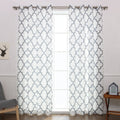 Best Home Fashion Oxford Basketweave Reverse Moroccan Print Curtains - Stainless Steel Nickel Grommet Top - Grey - 52 W x 96 L -