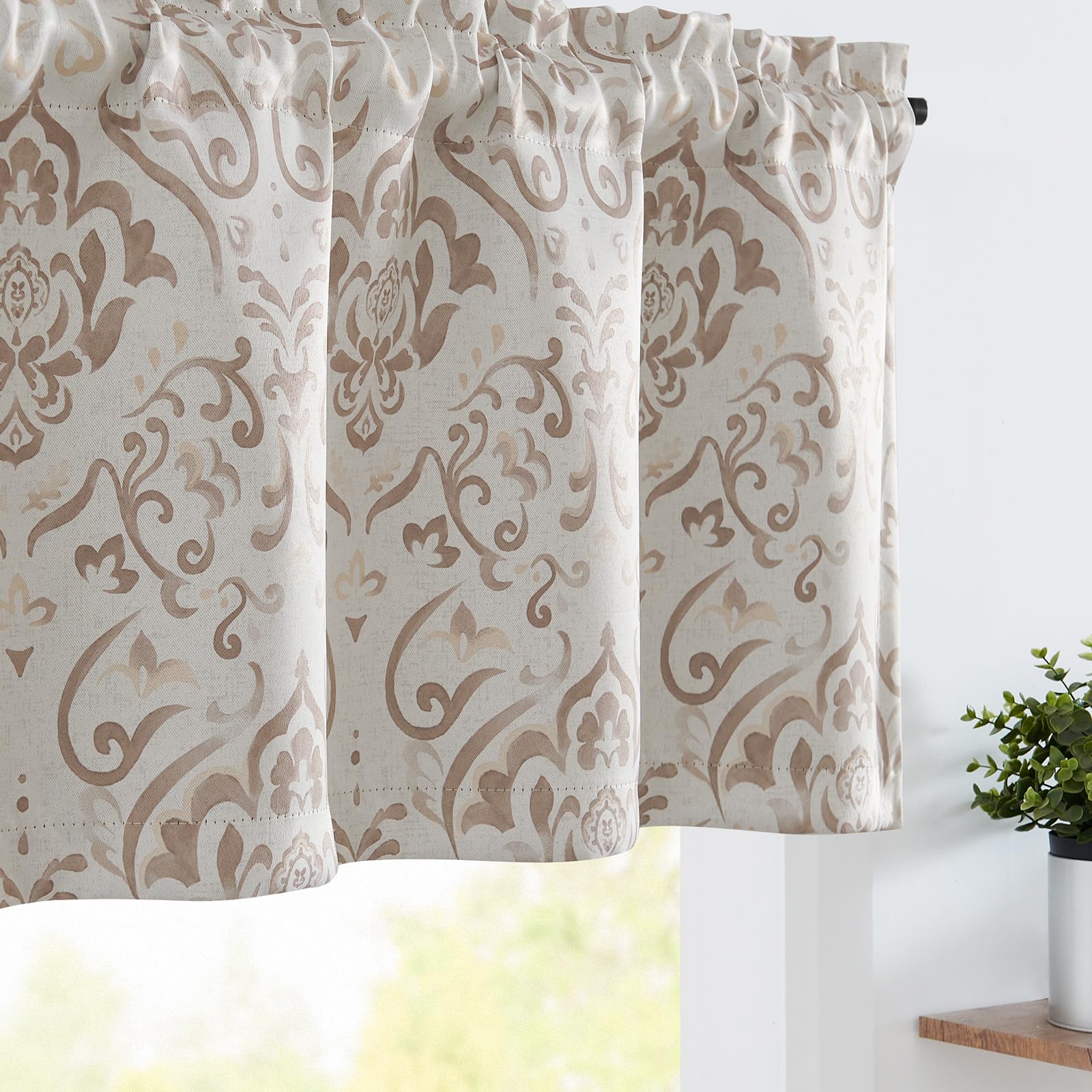jinchan Blackout Valance Floral Curtain for Kitchen Living Room Room Darkening Vintage Country Farmhouse Valance Damask Medallio