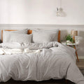 JELLYMONI 100% Natural Cotton 3pcs Striped Duvet Cover Sets with Zipper Closure & Corner Ties, White Comforter Cover with Grey S