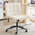 Furnimart Swivel Criss Cross Legged Chair with Wheels for Home Office, Wide Armless Desk Chair Height Adjustable Comfy Seat for 