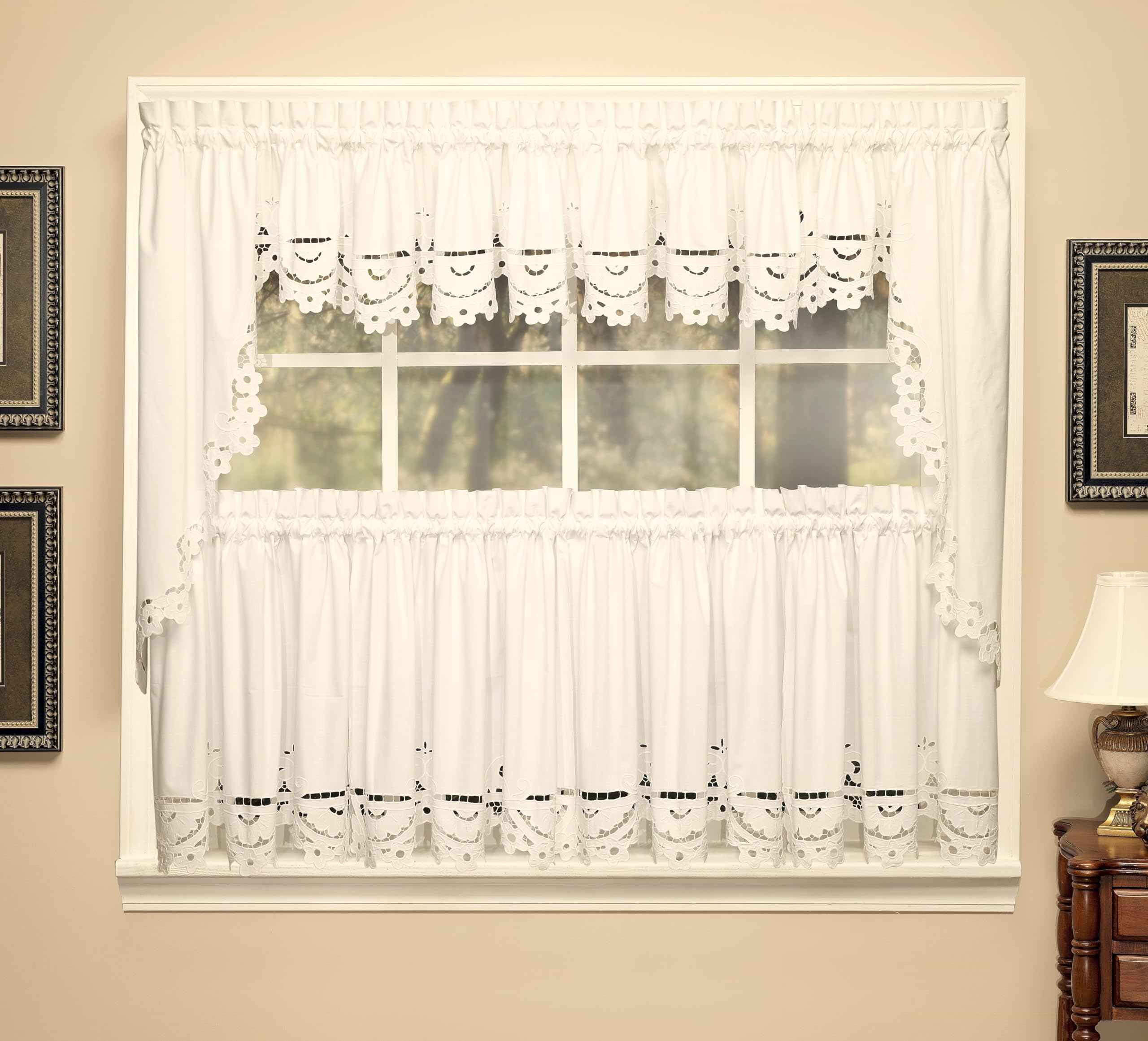 Todays Curtain Imperial Classic Drawn Cutwork Window Swag, 38-Inch, Beige