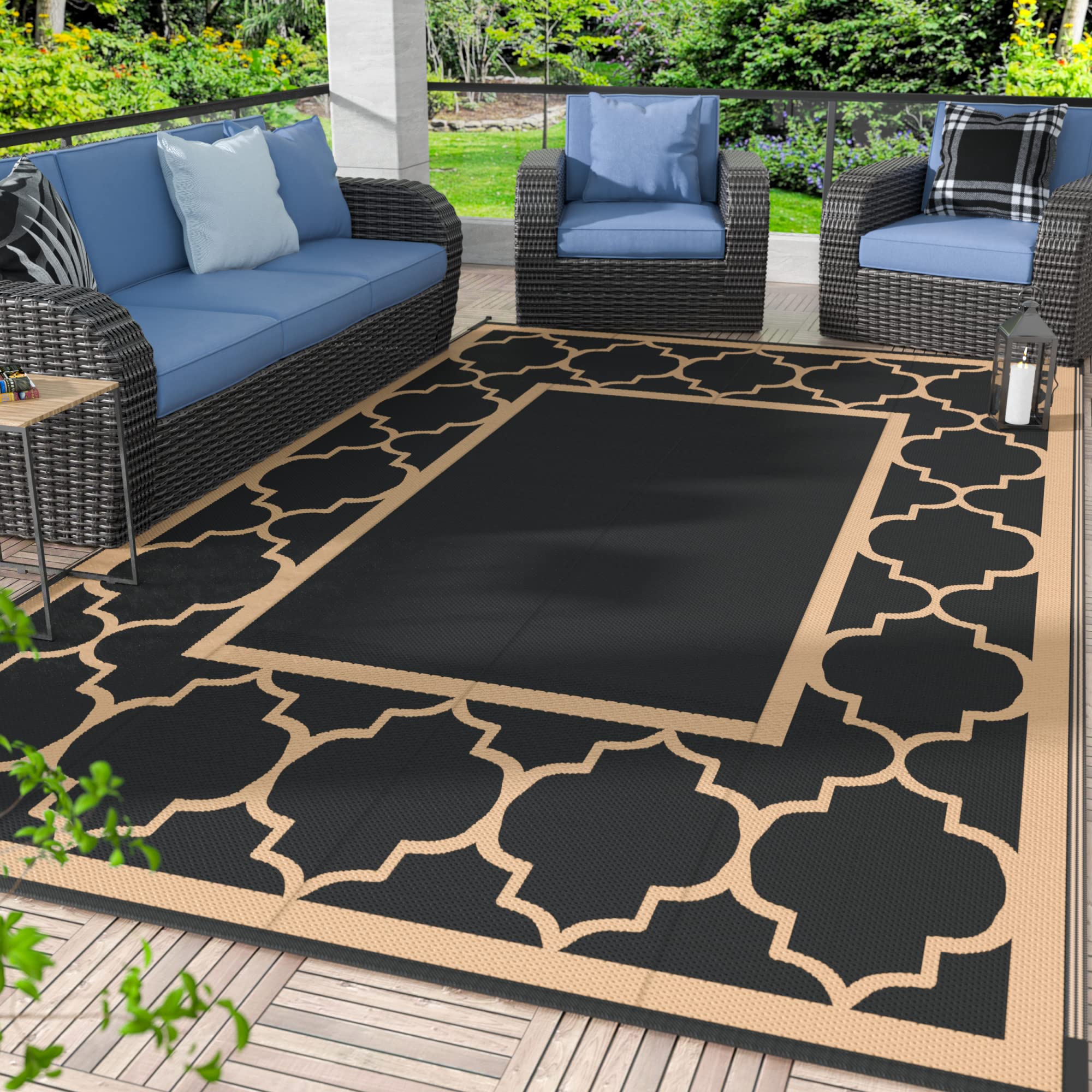 GENIMO 5x8 Outdoor Rug for Patio, Reversible Plastic Waterproof RV Rugs, Clearance Large Mat, Porch, Camping, Picnic, Deck, Ca