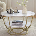 Elephance Round Coffee Table with Storage, 30 Inch Modern Coffee Table for Living Room,Wooden Tabletop-Marble White Print with G