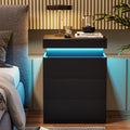 ADORNEVE Nightstand with Charging Station and LED Lights,Night Stand with Sliding Top,Bedside Table with Drawers,Modern End Side
