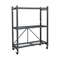 Origami 3 Tier Foldable Heavy Duty Metal Garage Storage Shelf Rack with Wheels and Powder Coated Steel for Organization in Home 
