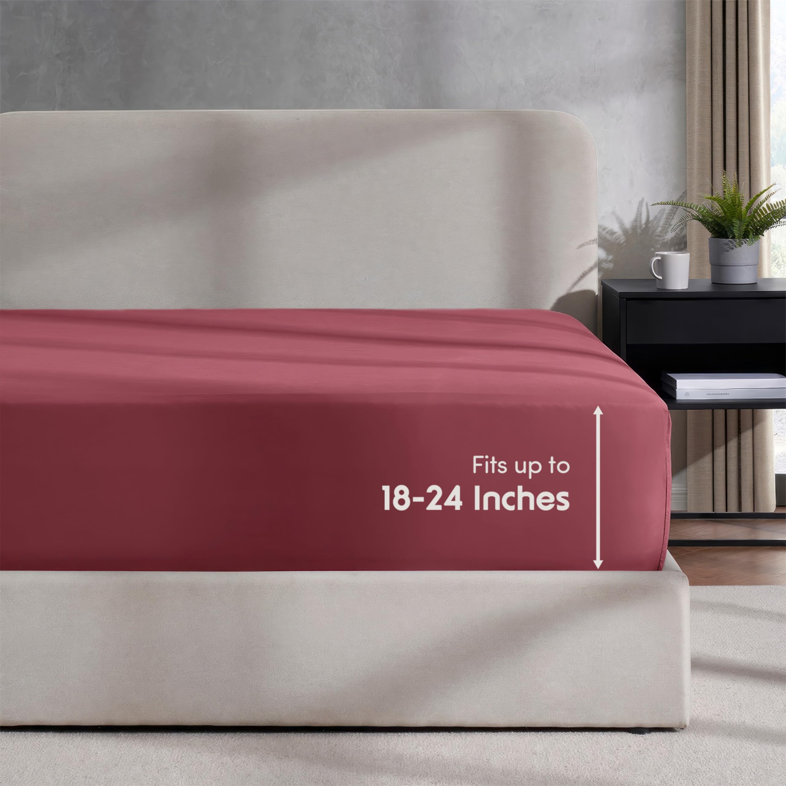 Nestl Extra Deep Pocket King Fitted Sheet, Burgundy Fitted Sheet King Size, 1800 Microfiber King Fitted Sheet Only, Soft King Be