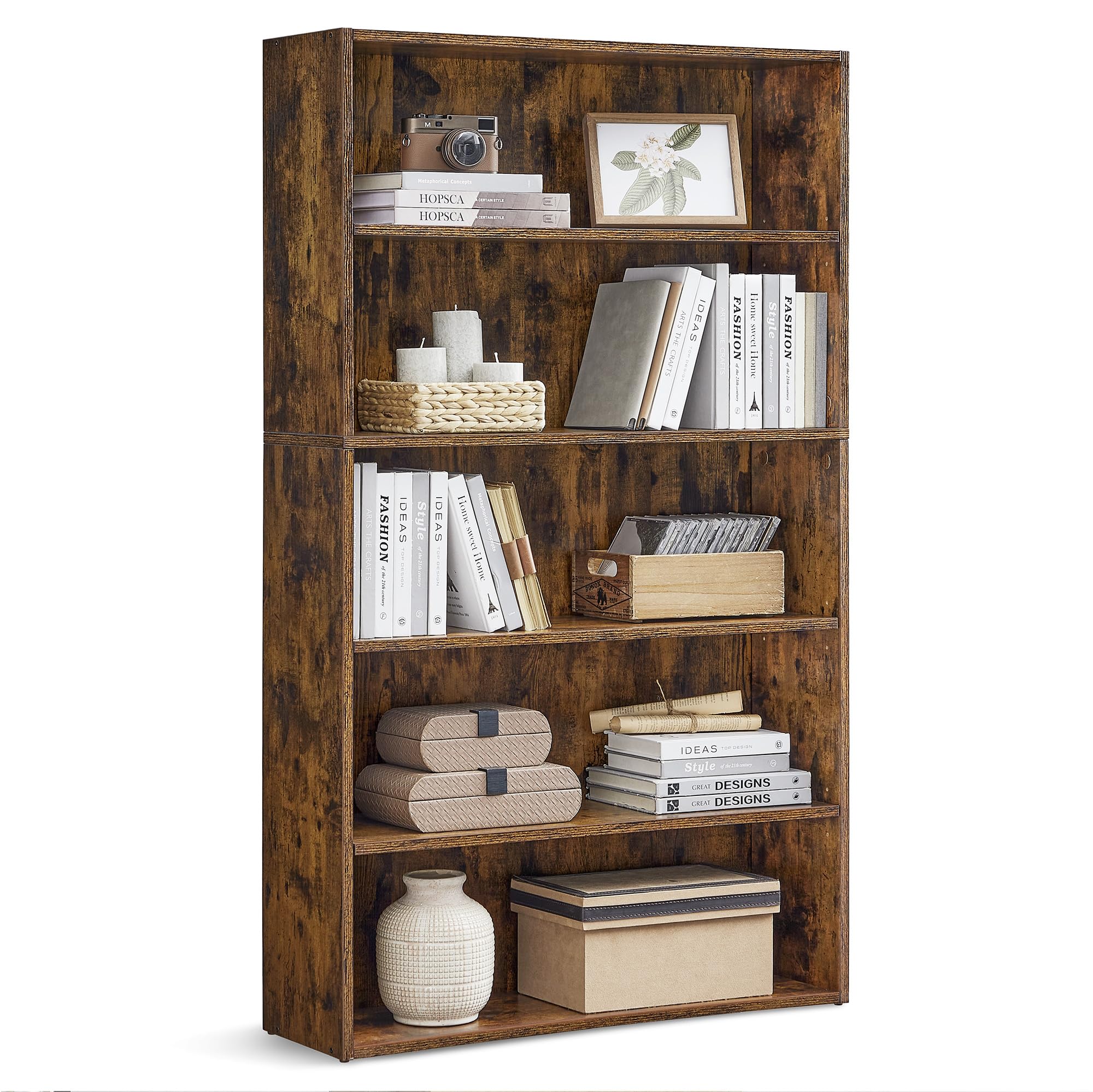 VASAGLE Bookshelf, 31.5 Inches Wide, 5-Tier Open Bookcase with Adjustable Storage Shelves, Floor Standing Unit, Rustic Brown ULB