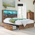 AMERLIFE Queen Size Bed Frame Wooden Platform Bed with 51.2 LED Storage Bookcase Headboard, 4 Storage Drawers & Charging Station