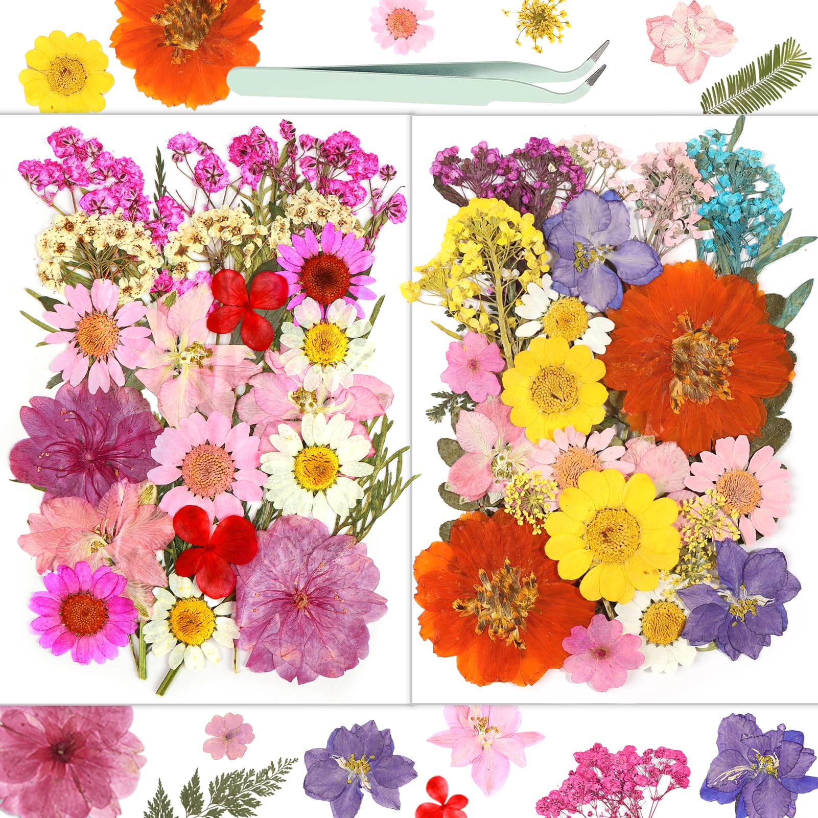 Resiners 174PCS Dried Pressed Flowers for Resin Supplies, Retro Style Real Pressed Flowers Dry Leaves Bulk Natural Herbs Kit for