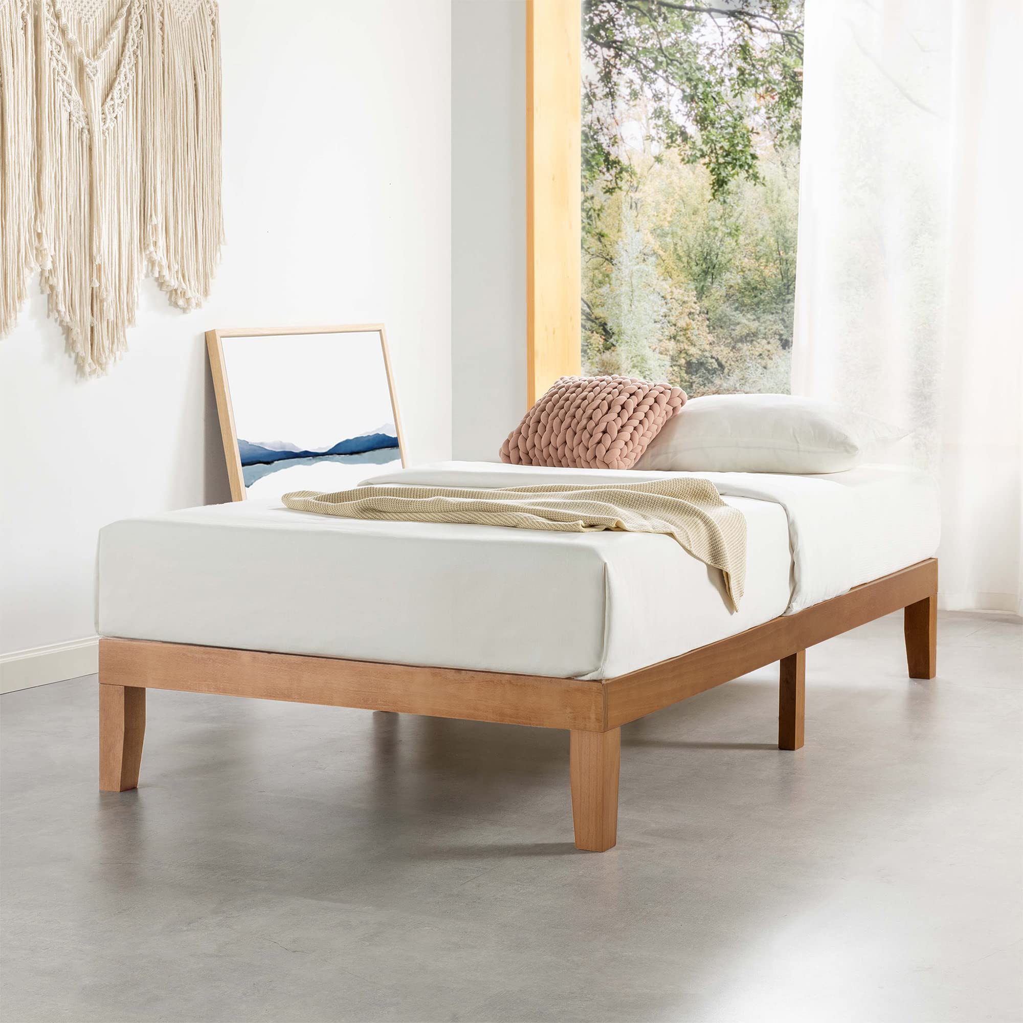 Mellow Naturalista Classic 12-Inch Solid Wood Platform Bed | Wooden Slats, No Box Spring Needed, Easy Assembly | Twin, Natural P