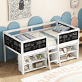 Twin Size Low loft Bed with Movable Shelves for Kids,Kids Low Loft Bed Frame with Guardrail Chalkboard and Storage,Solid Wood Lo