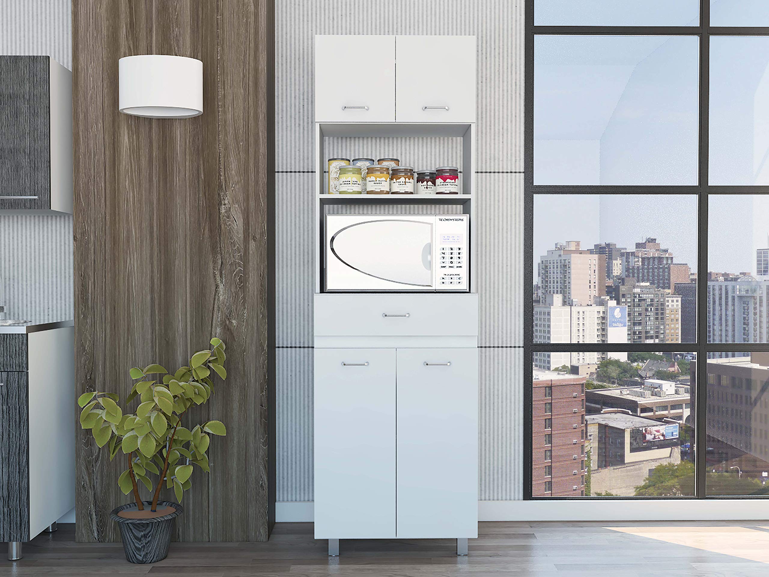 Tuhome Caribe Microwave Cabinet Engineered Wood Pantries in White