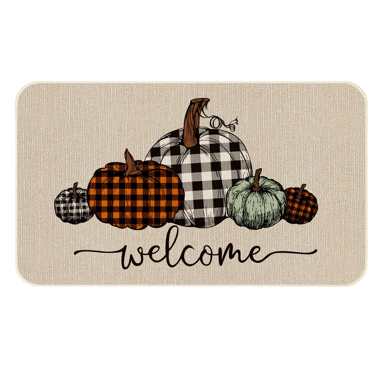 ONWAY Fall Pumpkin Buffalo Plaid Door Mat Seasonal Autumn Harvest Thanksgiving Decorative Doormat Welcome Floor Mat for Indoor O