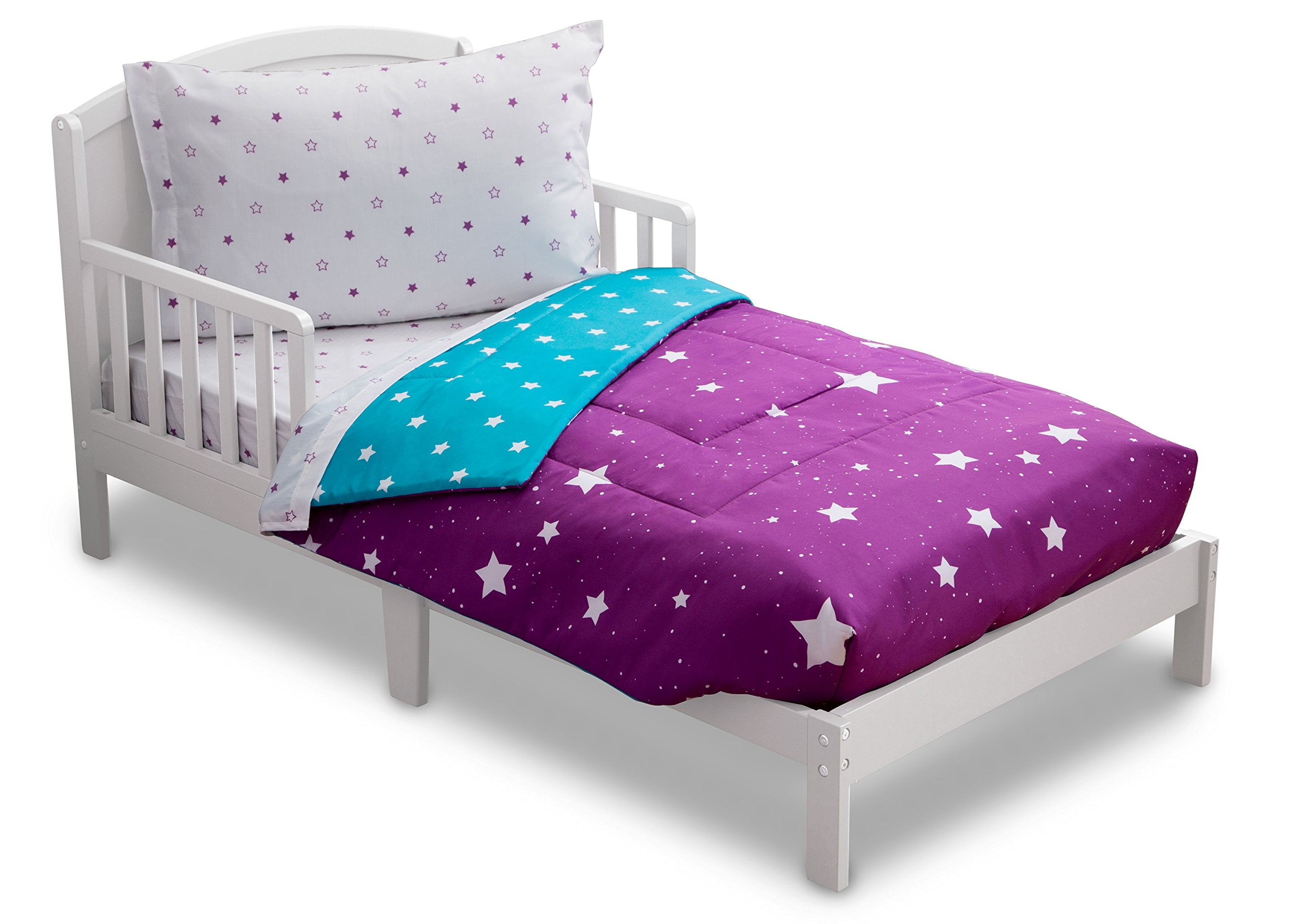 Delta Children 4 Piece Toddler Bedding Set for Girls - Reversible 2-in-1 Comforter - Includes Fitted Comforter to Keep Little On