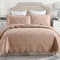 MarCielo 3-Piece 100% Cotton Oversized Bedspread Lightweight Quilt Coverlet Embroidery Farmhouse Bedding Set (TK Pale Taupe Came