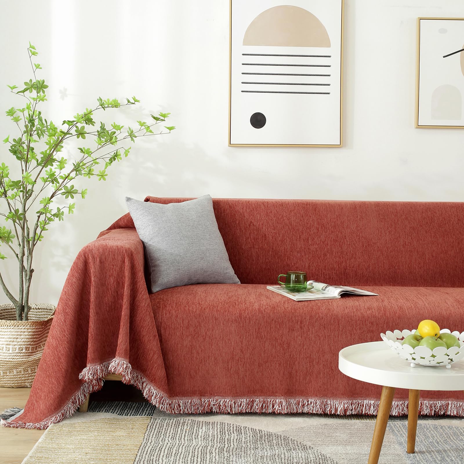 HANDONTIME Chenille Couch Covers Brick Red Sofa Cover for Dogs Terracotta Sectional Couch Covers Couch Protector for Dogs Lovese